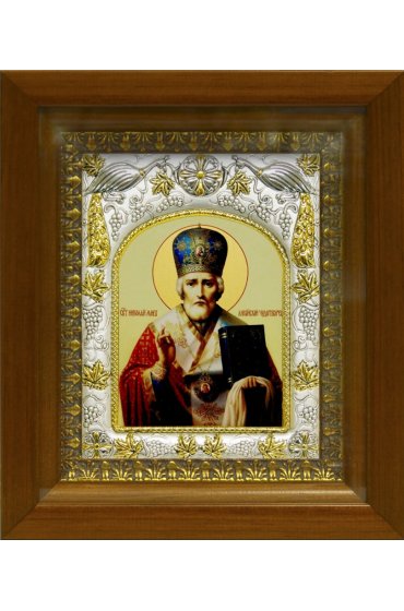 Икона Николай Чудотворец, 14x18 см, в деревянном киоте 20х24 см, арт вк-364