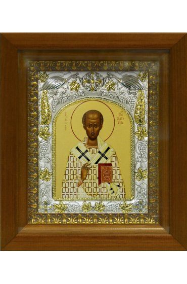 Икона Иоанн (Иван) Златоуст, 14x18 см, в деревянном киоте 20х24 см, арт вк-365