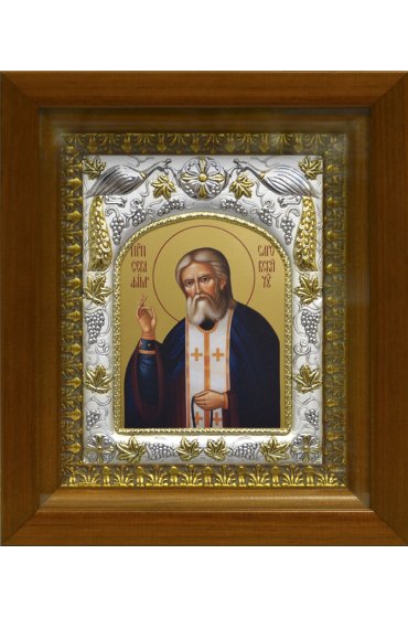 Икона Серафим Саровский чудотворец, 14x18 см, в деревянном киоте 20х24 см, арт вк-367