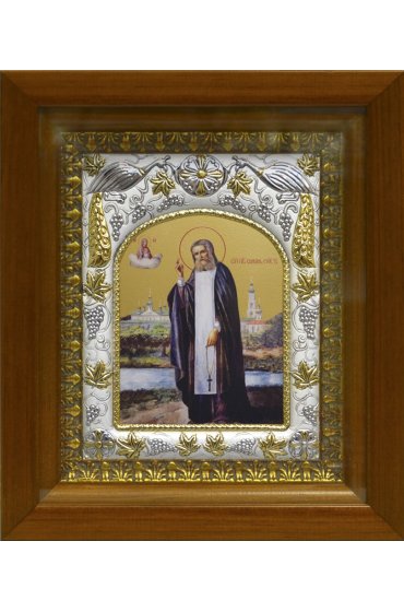 Икона Серафим Саровский, 14x18 см, в деревянном киоте 20х24 см, арт вк-500