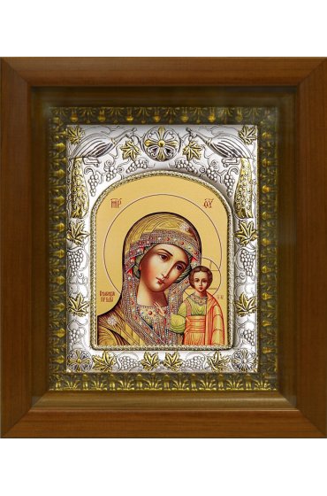 Икона Казанская Божья Матерь, 14x18 см, в деревянном киоте 20х24 см, арт вк-374
