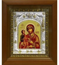 Икона Божья Матерь Троеручица, 14x18 см, в деревянном киоте 20х24 см, арт вк-385
