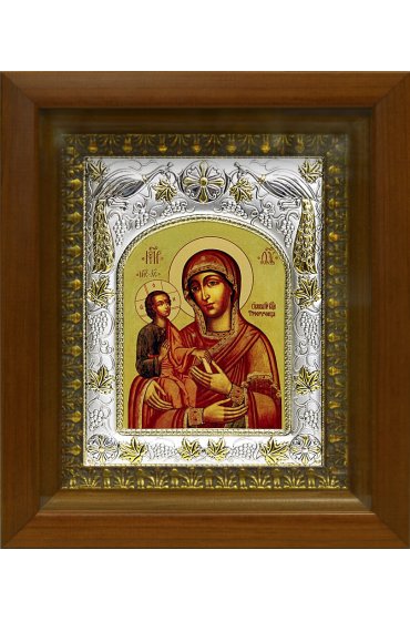 Икона Божья Матерь Троеручица, 14x18 см, в деревянном киоте 20х24 см, арт вк-385
