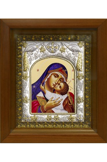 Икона Божья Матерь Умиление, 14x18 см, в деревянном киоте 20х24 см, арт вк-392