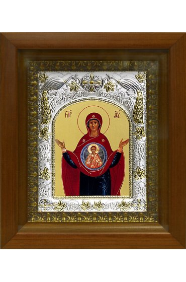 Икона Божья Матерь Знамение, 14x18 см, в деревянном киоте 20х24 см, арт вк-397