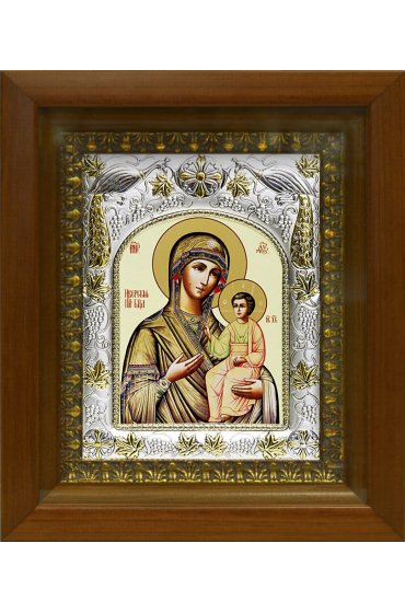 Икона Божья Матерь Иверская, 14x18 см, в деревянном киоте 20х24 см, арт вк-400