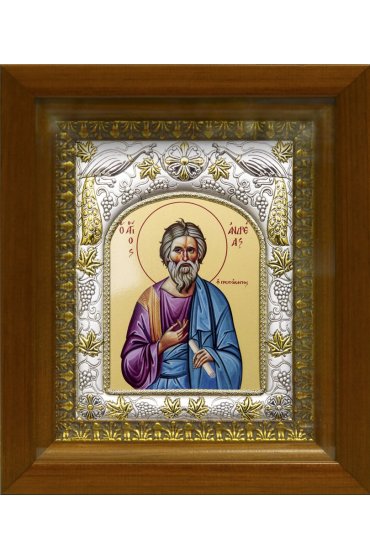 Икона Андрей Первозванный апостол, 14x18 см, в деревянном киоте 20х24 см, арт вк-417