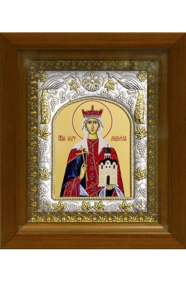 Икона Людмила мученица, 14x18 см, в деревянном киоте 20х24 см, арт вк-430