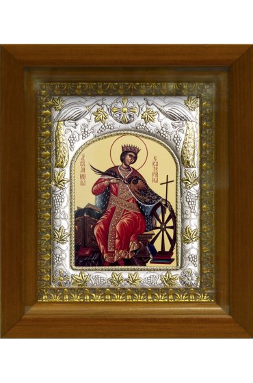 Икона Екатерина великомученица, 14x18 см, в деревянном киоте 20х24 см, арт вк-444