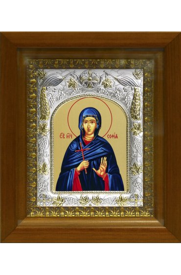 Икона София святая мученица, 14x18 см, в деревянном киоте 20х24 см, арт вк-455