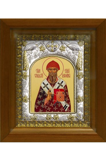Икона Спиридон Тримифунтский, 14x18 см, в деревянном киоте 20х24 см, арт вк-463
