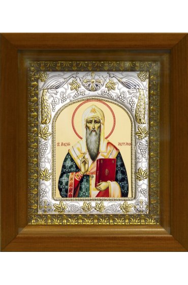 Икона Алексий, митрополит Московский, 14x18 см, в деревянном киоте 20х24 см, арт вк-464