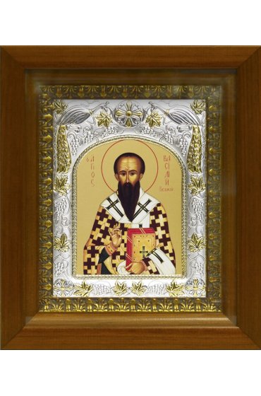 Икона Василий Великий, 14x18 см, в деревянном киоте 20х24 см, арт вк-466