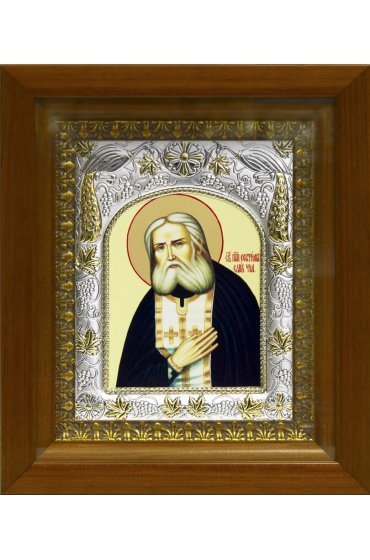 Икона Серафим Саровский, 14x18 см, в деревянном киоте 20x24 см, арт вк-474