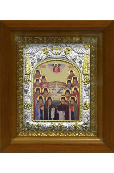 Икона Оптинские старцы, 14x18 см, в деревянном киоте 20х24 см, арт вк-475