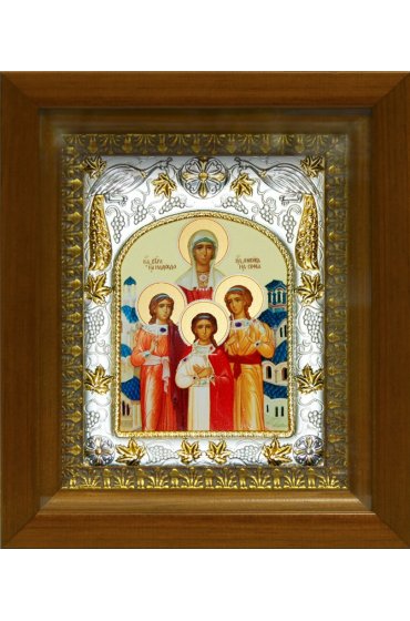 Икона Вера, Надежда, Любовь и их матерь София, 14x18 см, в деревянном киоте 20х24 см, арт вк-481