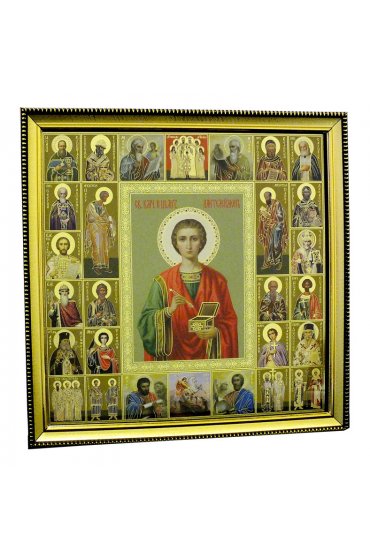 Икона Пантелеймон Целитель и Собор Святых (24 х 24 см), арт ВСР-102
