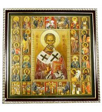 Икона Николай Чудотворец и Собор Святых (25 х 25 см), арт ВСР-206