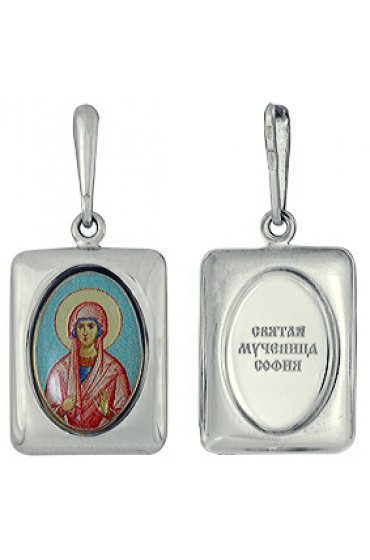 Нательная иконка София Мученица серебро 925 проба эмаль, арт АЛМП-004