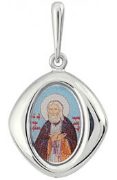 Нательная иконка Серафим Саровский серебро 925 проба эмаль, арт АЛМП-006