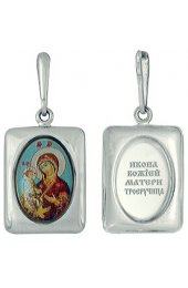 Нательная иконка Божья Матерь Троеручица серебро 925 проба эмаль, арт АЛМП-023