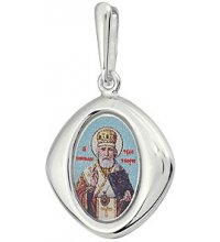 Нательная иконка Николай Чудотворец серебро 925 проба эмаль, арт АЛМП-025