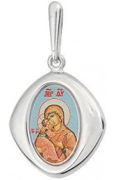 Нательная иконка Божья Матерь Владимирская серебро 925 проба эмаль, арт АЛМП-027