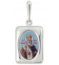 Нательная иконка Николай Чудотворец серебро 925 проба эмаль, арт АЛМП-030