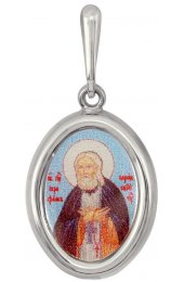 Нательная иконка Серафим Саровский серебро 925 проба эмаль, арт АЛМП-035