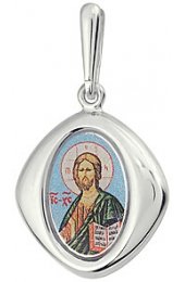 Нательная иконка Господь Вседержитель серебро 925 проба эмаль, арт АЛМП-037