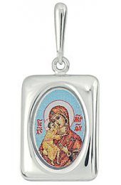 Нательная иконка Божья Матерь Владимирская серебро 925 проба эмаль, арт АЛМП-047