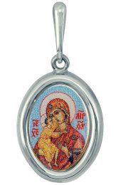 Нательная иконка Божья Матерь Владимирская серебро 925 проба эмаль, арт АЛМП-057