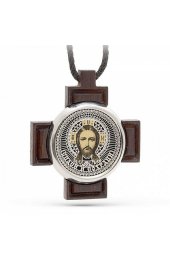 Крест нательный серебряный на деревянной основе, арт прК-1730