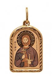 Нательная иконка Александр Невский серебро с позолотой, арт прП-1593