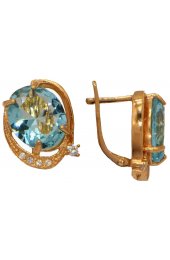Серьги серебряные с позолотой и фианитами, арт прС-082