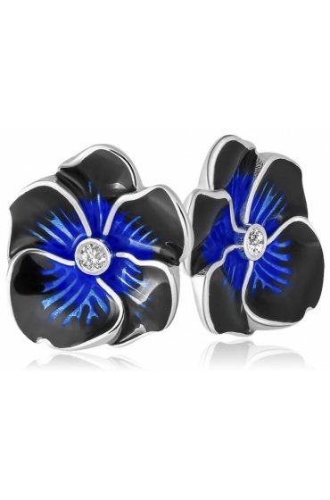 Серьги серебряные Анютины глазки эмаль, арт прС-103