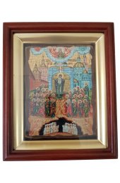 Киот для иконы под старину деревянный пенал с золоченой рамкой 21,5 на 17,5 см, арт КИо-01