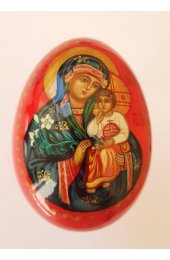 Яйцо пасхальное деревянное Божья Матерь Неувядаемый цвет писаное, арт ИРГ-Я-02