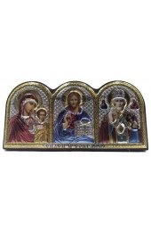 Икона Спаси и Сохрани триптих автомобильная в машину серебряная с позолотой и цветной эмалью, арт БЧ-146