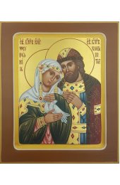 Икона Петр и Феврония 13 на 16 см рукописная в ковчеге, арт ИРГ-525