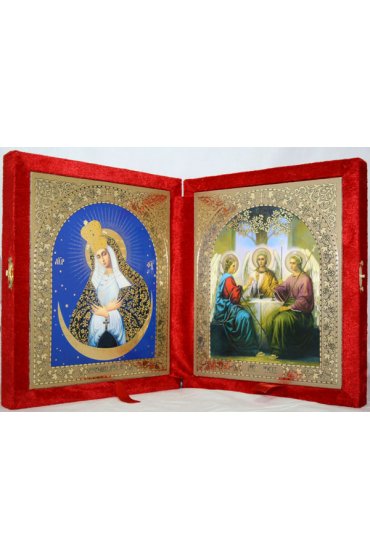 Икона-складень Божья Матерь Остробрамская и Святая Троица (10*12 см), арт IDR-374