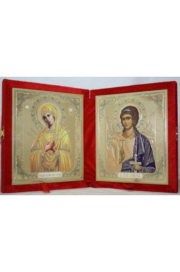 Икона-складень Божья Матерь Умягчение злых сердец и Ангел Хранитель (10*12 см), арт IDR-392