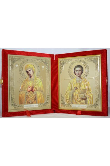 Икона-складень Божья Матерь Умягчение злых сердец и Пантелеймон Целитель (10*12 см), арт IDR-399