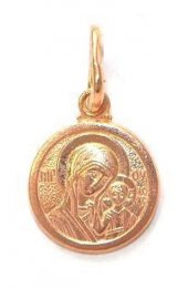 Нательная иконка Божья Матерь Иверская серебро с позолотой, арт прП-1444